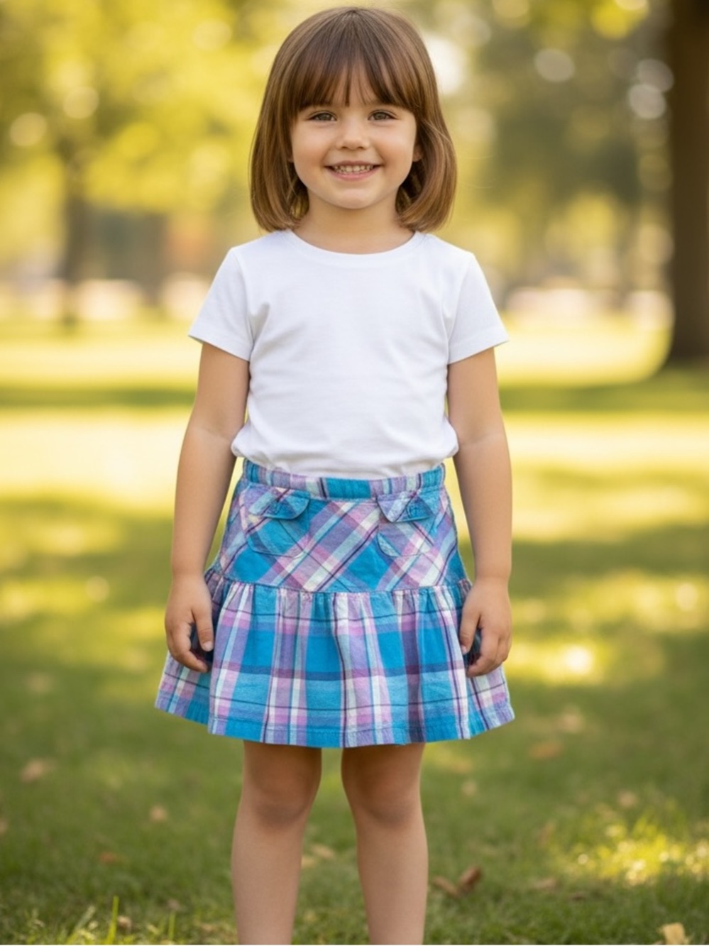 🦉 Faded Glory Plaid Tiered Skort in Blue and Purple size 4T